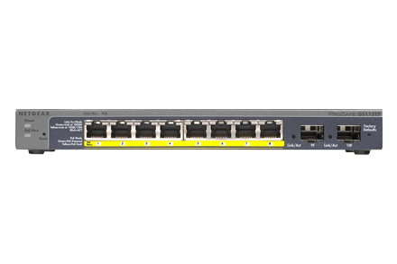 Netgear GS110TP 8-Port ProSafe Gigabit PoE Manage Desktop Switch + 2SFP (PoE Budget 46W)