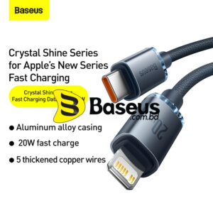 Baseus Crystal Shine Series 20W Fast Charging Type-C to Lightning For Iphone 2m Data Cable Black CAJY000301