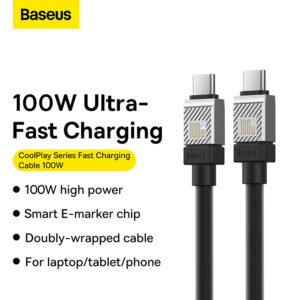 Baseus Cable 100W Type-C To Type-C CoolPlay Series Doublly-Wrapped Premium Quality Fast Charging Cable CAKW000301 2M Black