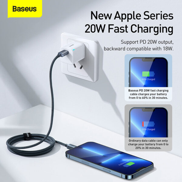 Baseus Crystal Shine Series 20W Fast Charging Type-C to Lightning For Iphone1.2m Data Cable Black CAJY000201 - Image 5