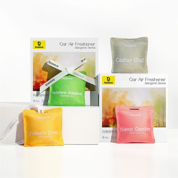 Baseus Air Freshener Margaret Series  4pcs Combo 1x Neon Garden 1xRainbow Meadow 1xCedar Oud 1xPomelo Coast - Image 2