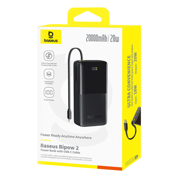 Baseus Power Bank 20W 10000mAh Bipow 2 With Type-c Cable P10077101113-00 - Image 2