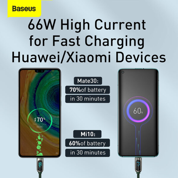 Baseus  Display Fast Charging Data Cable USB to Type-C 66W 1m Green CASX020006 - Image 5
