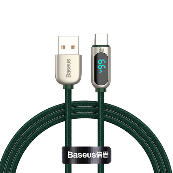 Baseus  Display Fast Charging Data Cable USB to Type-C 66W 1m Green CASX020006 - Image 3