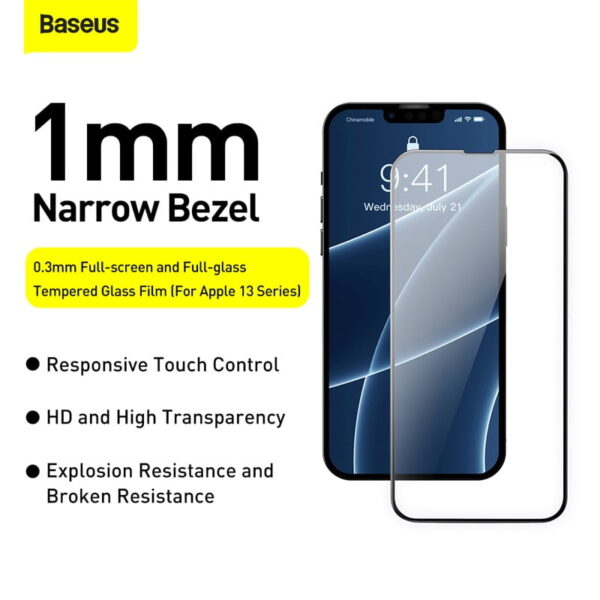 Baseus Full-glass Tempered Glass Film For iPhone 13mini 5.4inch 2021 2pcs pack With Pasting Artifact  Black SGQP010001 - Image 6