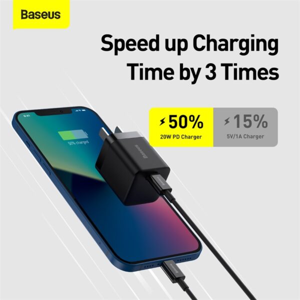 Baseus PD 20W Charger For Iphone 11 12 13 14 Series Super Si Pro Quick Charger 1C With Type-C to Lightning For Iphone  cable Black - Image 6