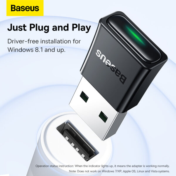 BASEUS Bluetooth Adapter 5.3  BA07 Portable Mini High Resolution Audio Premium sound quality - Black ZJBA010001 - Image 3