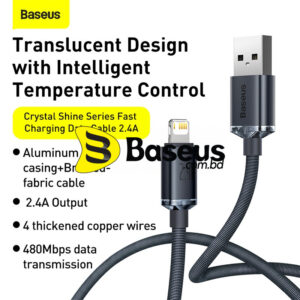 Baseus Crystal Shine Series 2.4A Fast Charging USB to Lightning For Iphone Data Cable  1.2m Black CAJY000001