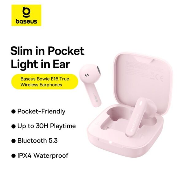 Baseus TWS E16 30Hr Playtime Earphone IPX4 Waterproof A00061900413-01 Baby Pink