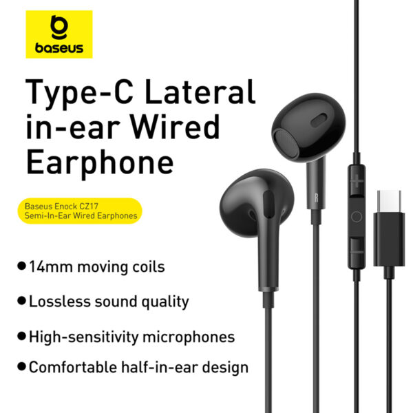 Baseus Type-C Earphone Encok CZ17 Semi-In-Ear Wired  Cluster Black A00170000113-Z1