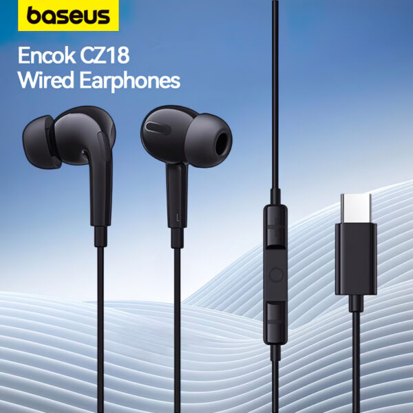 Baseus Type-c Earphone Encok CZ18 Wired Earphones Cluster Black A00170100113-Z1 - Image 2