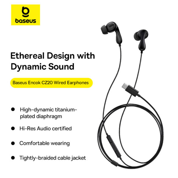 Baseus Wired Earphone CZ20 Type-C Earphone For Iphone Samsung Pixel Huawei & More A00171400113-00