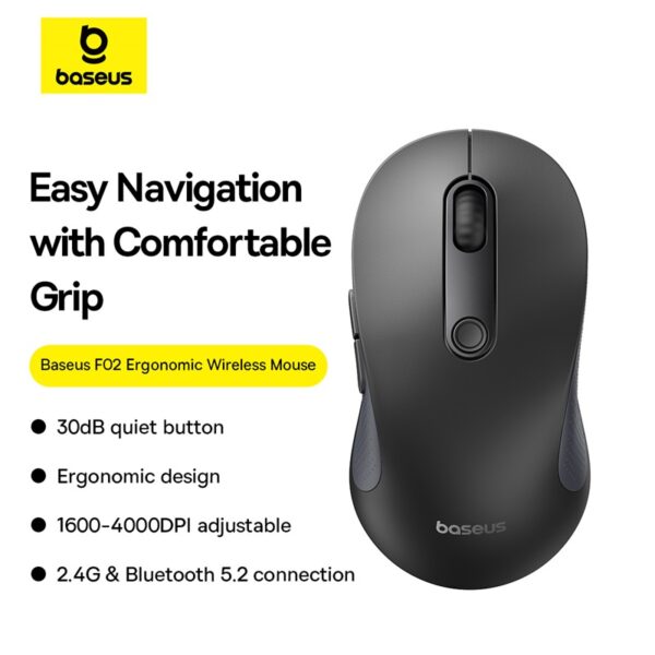 Baseus F02 Ergonomic Wireless Mouse（without Battery）Moon Black B01055505111-01