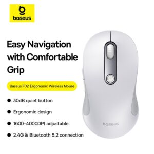 Baseus F02 Ergonomic Wireless Mouse（without Battery）Moon White B01055505211-01