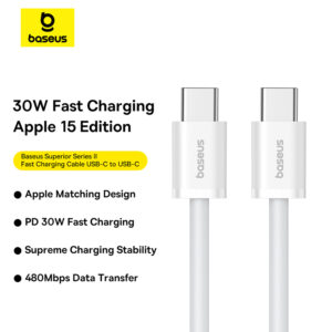 BASEUS Cable For Iphone 15 Pro 15 Pro Max Series  Superior Series 2 Fast Charging Data Cable Type-C to Type-C PD 30W Charging Cable 1m White P10365200211-00
