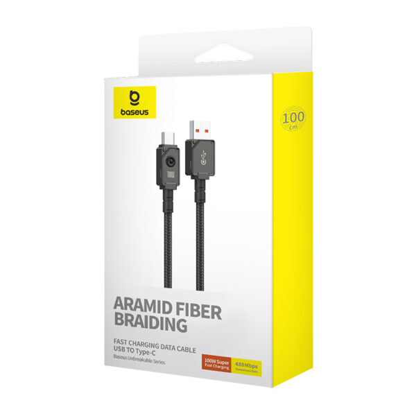 BASEUS Cable USB to Type-C 100W Premium Unbreakable Series 1m Fast Charging Braided Data Cable - Cluster Black P10355801111-00 - Image 2