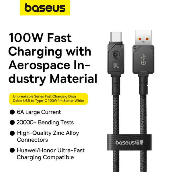 BASEUS Cable USB to Type-C 100W Premium Unbreakable Series 1m Fast Charging Braided Data Cable - Cluster Black P10355801111-00