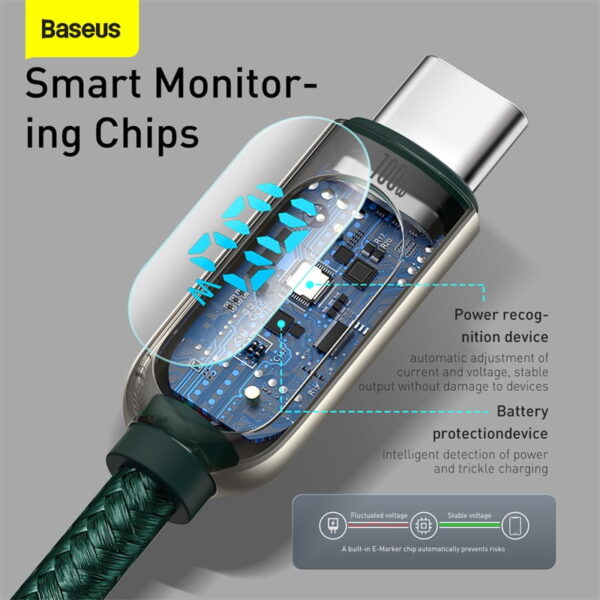 BASEUS Display Fast Charging Data Cable Type-C to Type-C 100W 2m - Green CATSK-C06 - Image 3