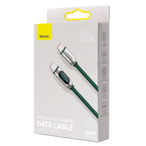 BASEUS Display Fast Charging Data Cable Type-C to Type-C 100W 2m - Green CATSK-C06 - Image 8