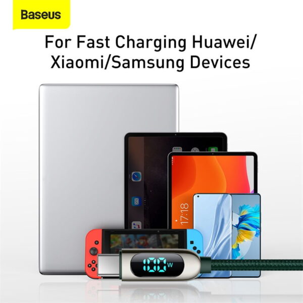 BASEUS Display Fast Charging Data Cable Type-C to Type-C 100W 2m - Green CATSK-C06 - Image 4