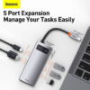 BASEUS Metal Gleam Series 5-in-1 Multifunctional Type-C HUB Docking Station - Dark Grey CAHUB-CX0G
