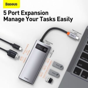 BASEUS Metal Gleam Series 5-in-1 Multifunctional Type-C HUB Docking Station - Dark Grey CAHUB-CX0G
