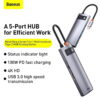 BASEUS Metal Gleam Series 5 in 1 Multifunctional Type C HUB Docking Station Dark Grey CAHUB CX0G w