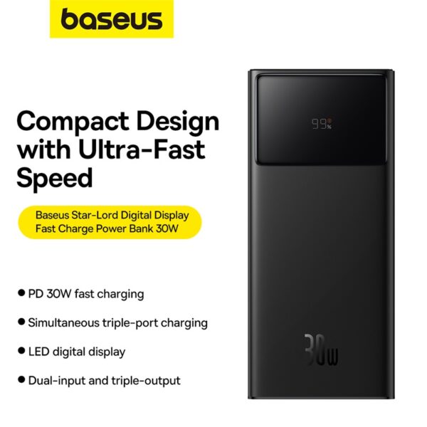 BASEUS Power Bank 30W 30000mAh Star-Lord Digital Display Fast Charging Power Bank Black P10022905113-00