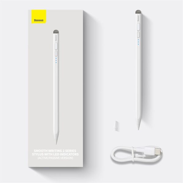 BASEUS Smooth Writing 2 Series Active+Passive  Stylus with LED Indicator version  Type-C cable  Active tip*1  Passive tip cap*1 SXBC060302 - Image 2