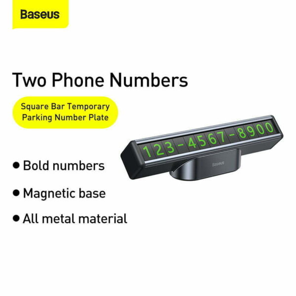 BASEUS Square Bar Temporary Parking Number Plate Phone Number Holder with Base Black CNFT000001 - Image 4