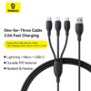 BASEUS Ultra Fast 3 in 1 Fast Charging Cable USB to Micro USB Lightning USB C 3.5A 1.3m Black P10376303121 00 14