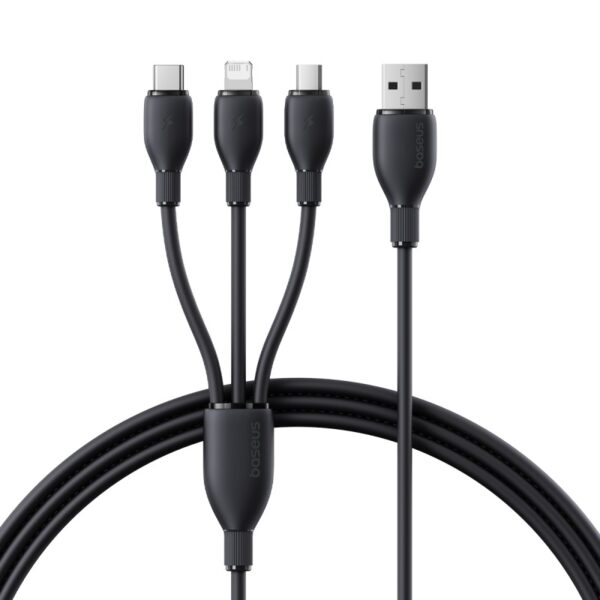 BASEUS Ultra-Fast 3 in 1 Fast Charging Cable USB to Micro USB Lightning USB-C 3.5A 1.3m - Black P10376303121-00 - Image 3