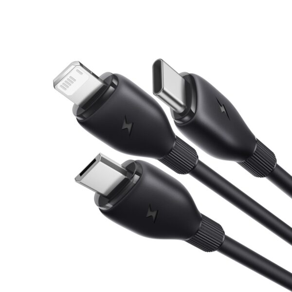 BASEUS Ultra-Fast 3 in 1 Fast Charging Cable USB to Micro USB Lightning USB-C 3.5A 1.3m - Black P10376303121-00 - Image 2
