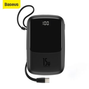 Baseus Q pow Digital Display 3A Power Bank 10000mAh  With Type-C Cable -Black