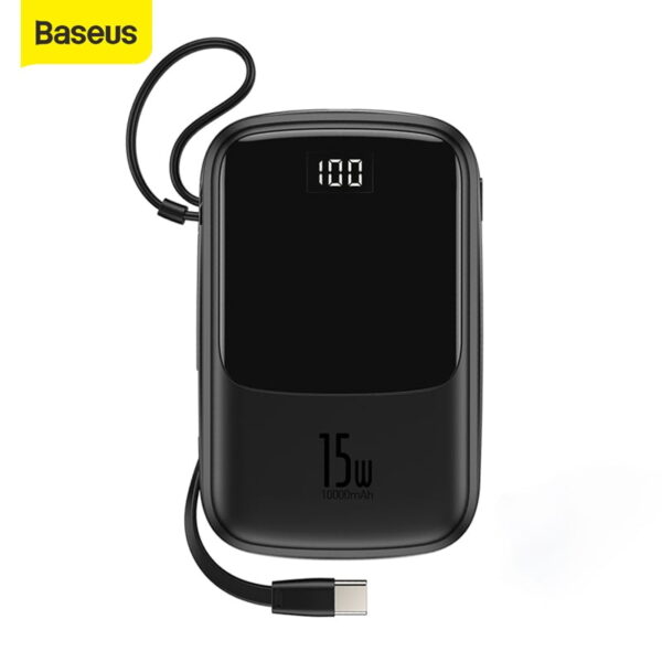 Baseus Q pow Digital Display 3A Power Bank 10000mAh  With Type-C Cable -Black