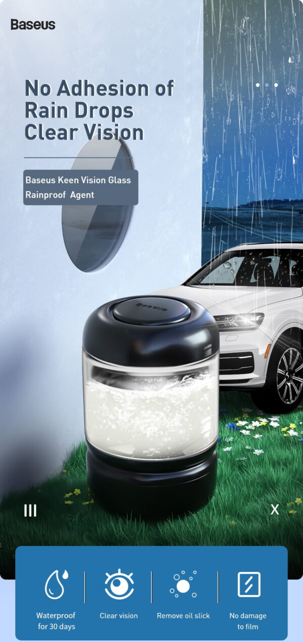Baseus ACFYJ-A01 Nice view glass rain-proofing agent For Car Window Glass With 100ml Hydrophobic  Black - Image 5