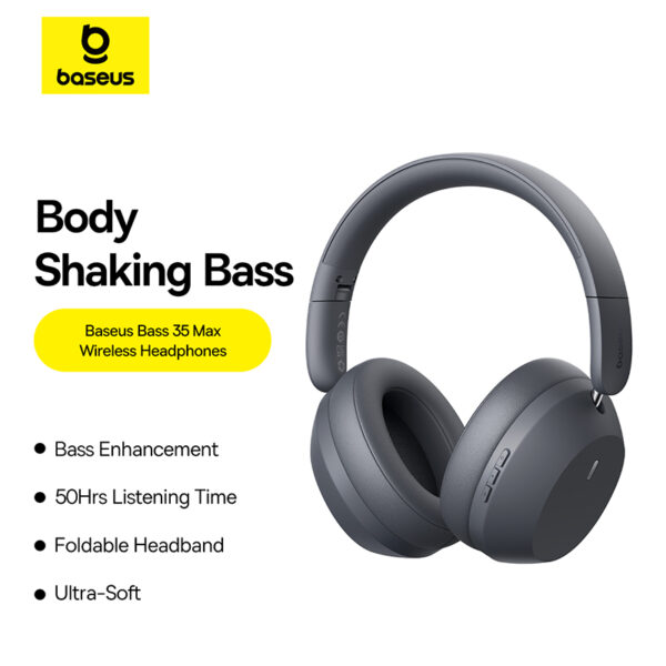 Baseus  Bass 35 Max Wireless Headphones 50Hrs Long Battery Life  Twilight Grey