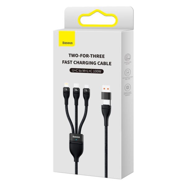 Baseus Cable CASS030101 Flash Series Ⅱ Two-for-three Fast Charging Data Cable USB to M+L+C 100W 1.2m Black - Image 4