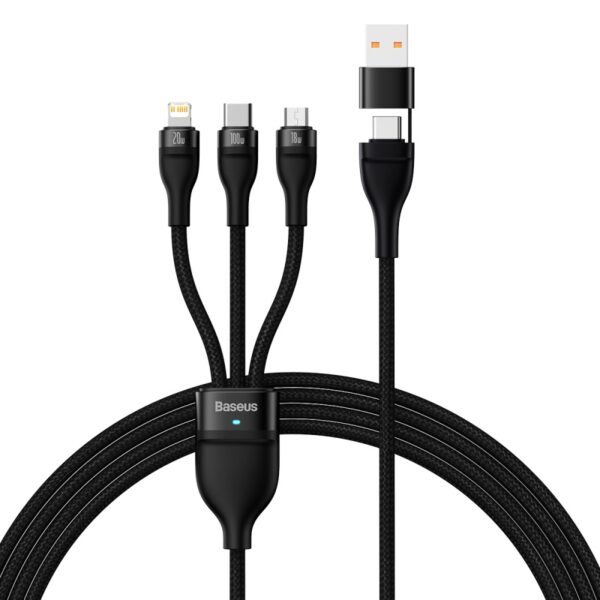 Baseus Cable CASS030101 Flash Series Ⅱ Two-for-three Fast Charging Data Cable USB to M+L+C 100W 1.2m Black - Image 2