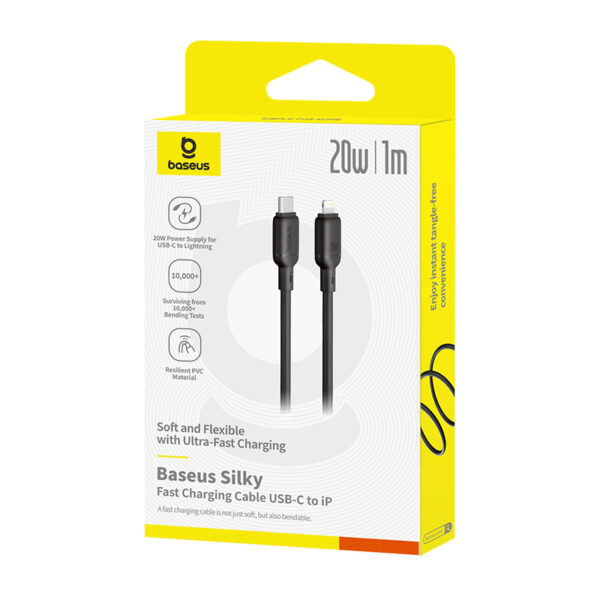 Baseus Cable For Iphone 14 13 12 11 Series Type-c to Lightning PD 20W Silky Series Fast Charging Black P10377700113-00 - Image 4