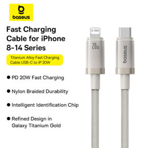 Baseus Cable For Iphone 14 13 12 Series  Titanium Alloy PD 20W Type-c to Lightning Data P10378101G21-00
