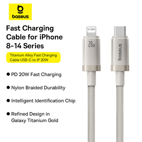 Baseus Cable For Iphone 14 13 12 Series  Titanium Alloy PD 20W Type-c to Lightning Data P10378101G21-00