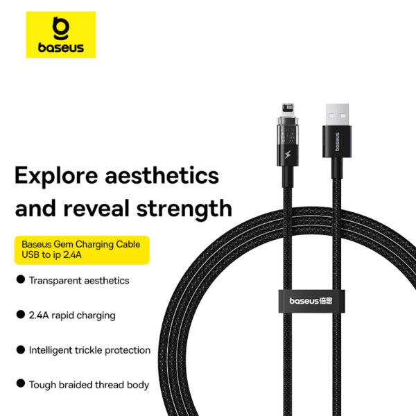Baseus Cable For Iphone GEM Series USB To Lightning Fast Charging Data Cable For Iphone 14 13 12 11 X Sereis Cluster Black P10373003111-00