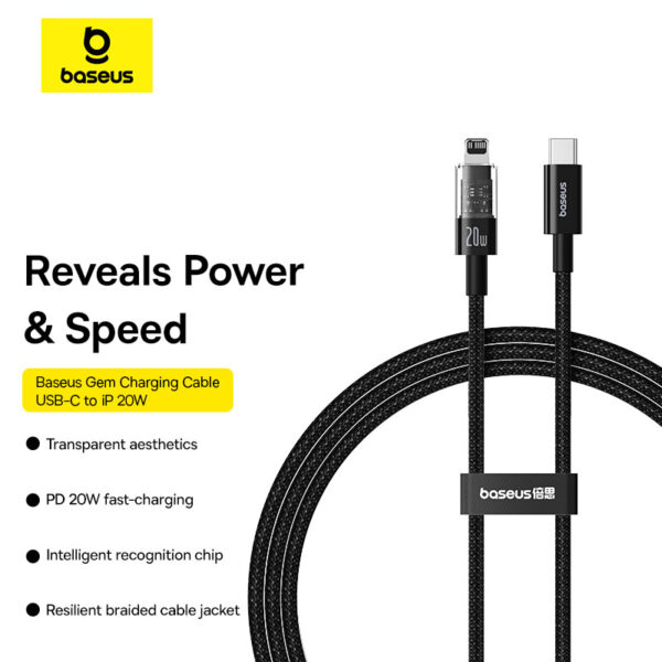 Baseus Cable For Iphone GEM Series Type-c To Lightning PD 20W Fast Charging Data Cable 1m Cluster Black