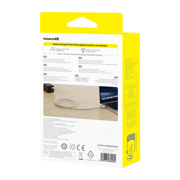 Baseus Cable PD 100W Type-C to Type-C For Iphone 15 16 Series Macbook Samsung Pixel Titanium Alloy Fast Charging Data Cable P10378100G21-00 - Image 6
