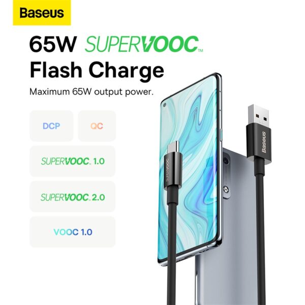Baseus Cable Supervooc 65W Superior Series Fast Charging Data Cable USB to Type-C Black 2M CAYS001001 - Image 5