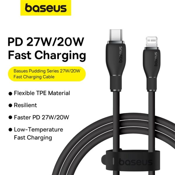 Baseus Cable Type-C to Lightning 20W for Iphone X 11 12 13 14 Pudding Series Fast Charging Cable  1.2m Cluster Black P10355701111-00