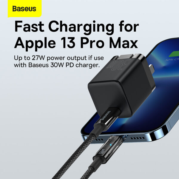 Baseus Cable Type-C to Lightning  Explorer Series Auto Power-Off Fast Charging Data PD Cable Type-C to IP 20W 2m Black -CATS000101 - Image 3