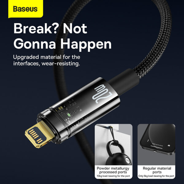 Baseus Cable Type-C to Lightning  Explorer Series Auto Power-Off Fast Charging Data PD Cable Type-C to IP 20W 2m Black -CATS000101 - Image 5