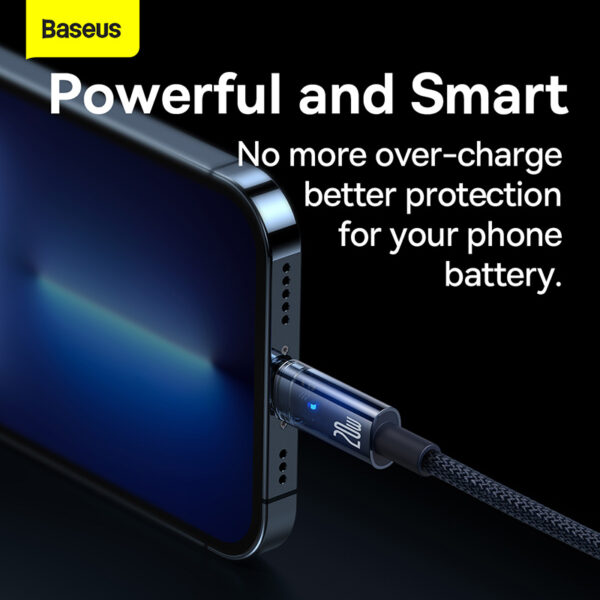 Baseus Cable Type-C to Lightning For Iphone Explorer Series Auto Power-Off Fast Charging Data PD Cable Type-C to Lightning For Iphone  20W 1m Blue- CATS000003 - Image 2